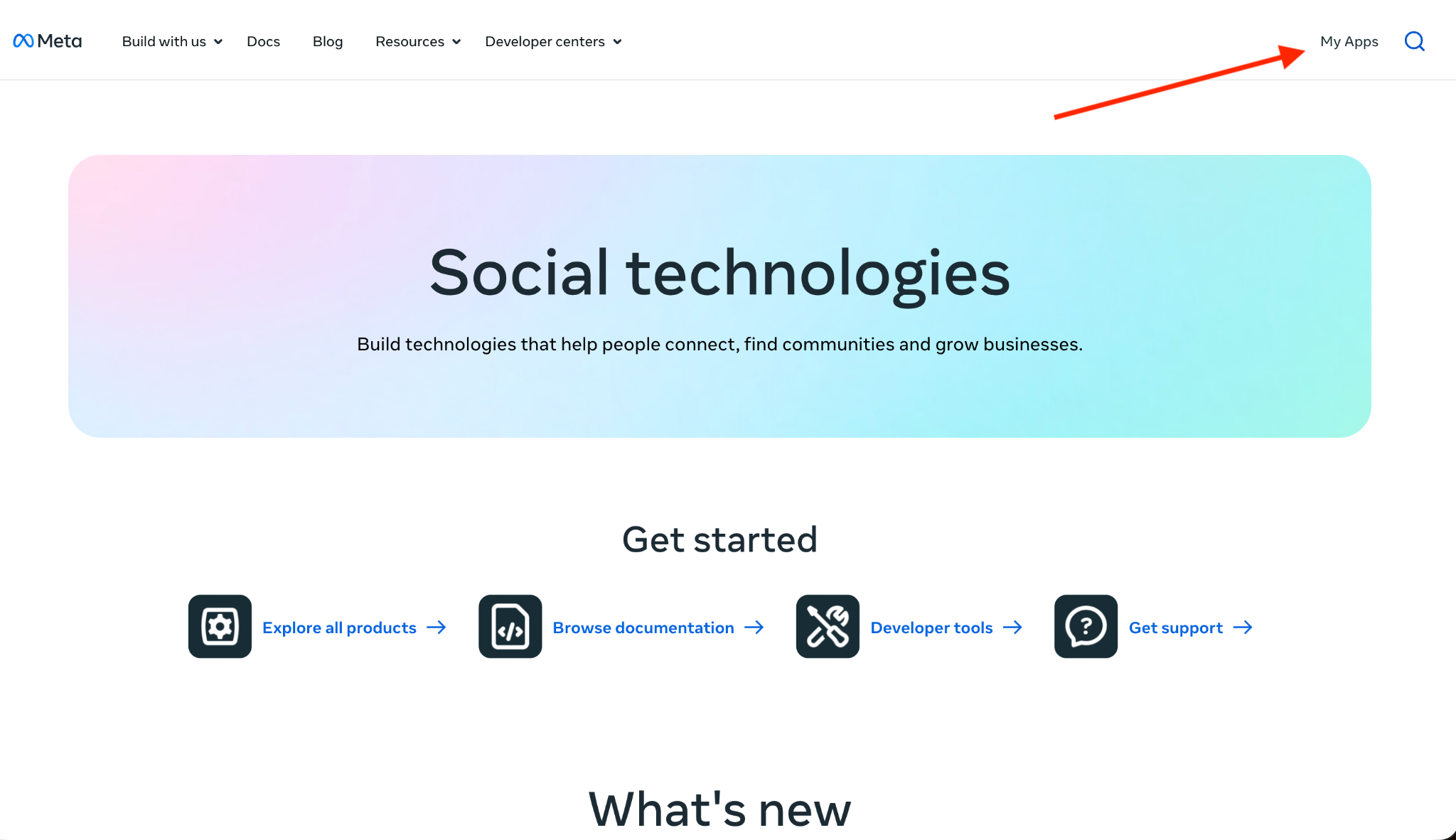 Meta Developer Portal - My Apps page