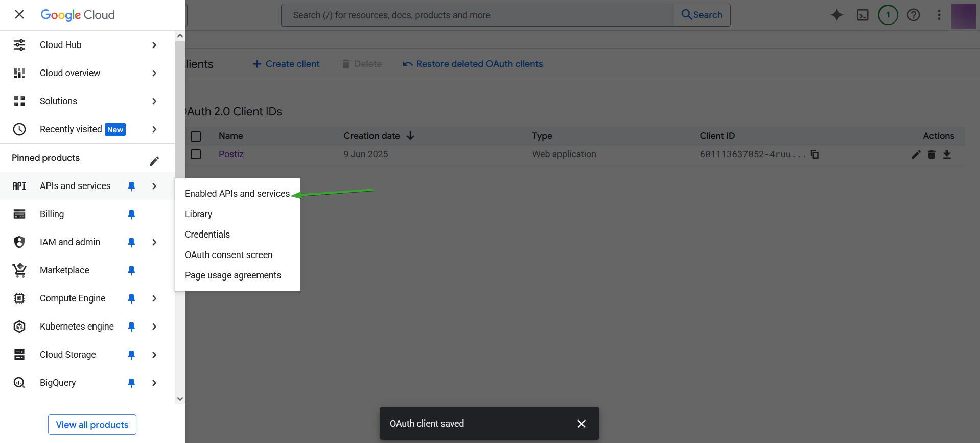Enabled APIs